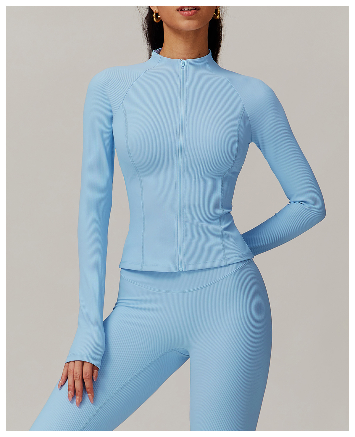 Ribbed Zip Down Yoga Top 9018