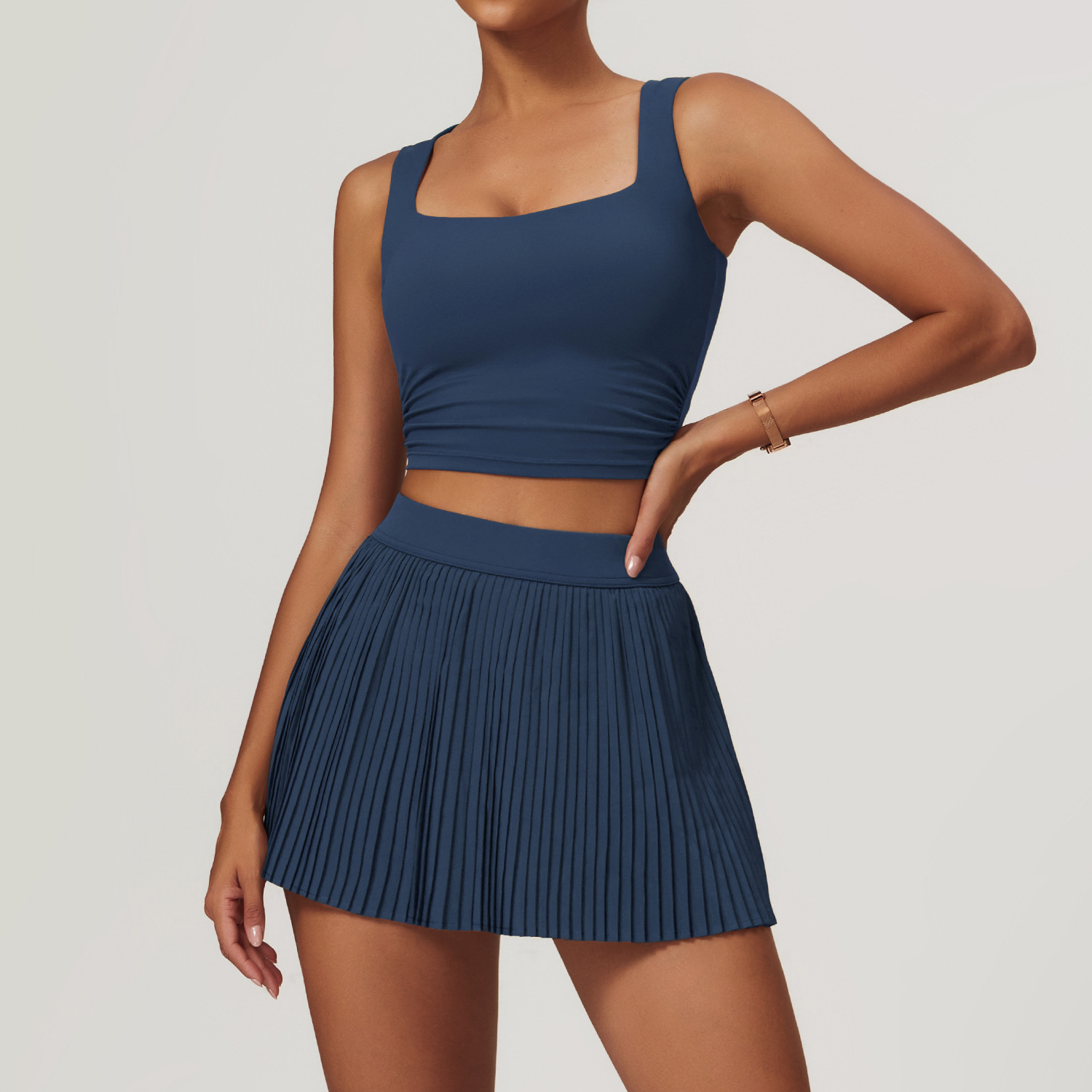 Soft Fabric Twist Pleats Flare Tennis Sets 2 Options 8782