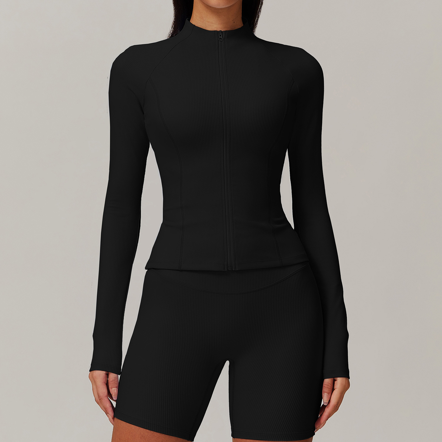 Ribbed Zip Down Yoga Top 9018