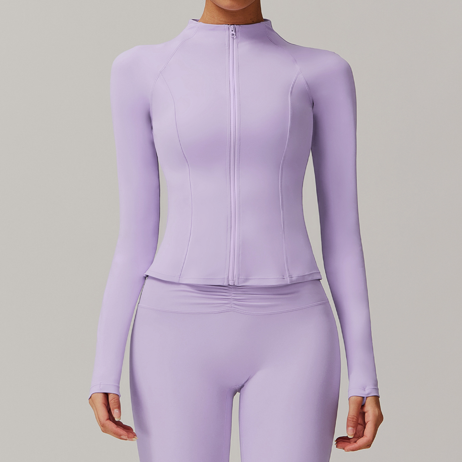 Soft Fabric Long Sleeves Stand Collar Yoga Top 9141