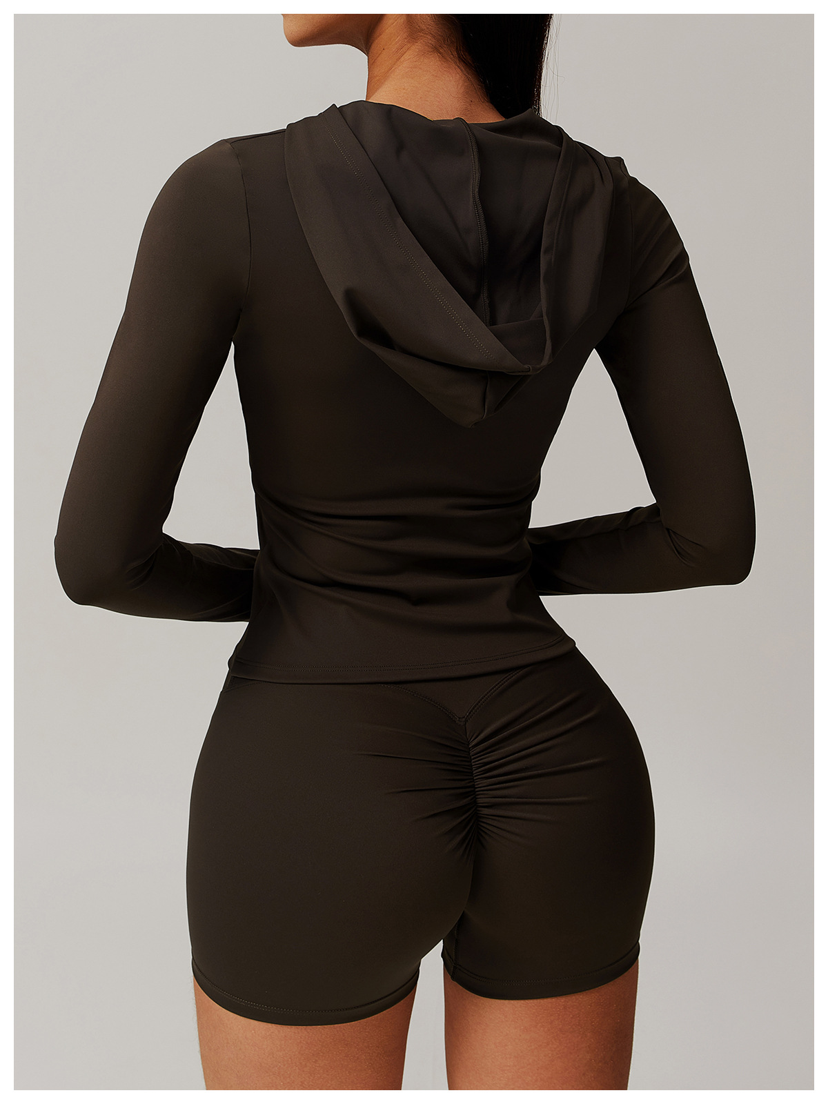 Soft Fabric Zip Down Slim Hooded Yoga Top 9142