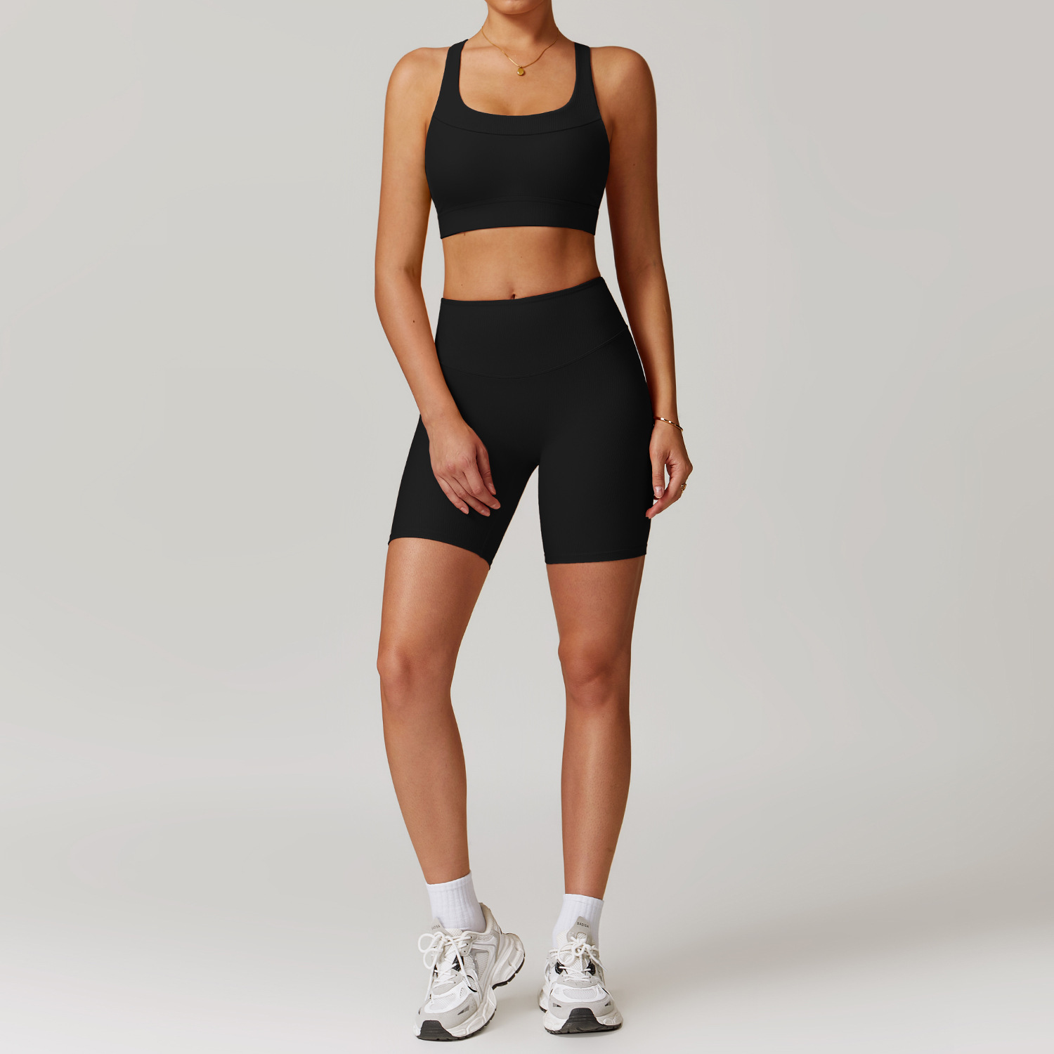 Curved Waist Ribbed Yoga Sets 2 Options 8883