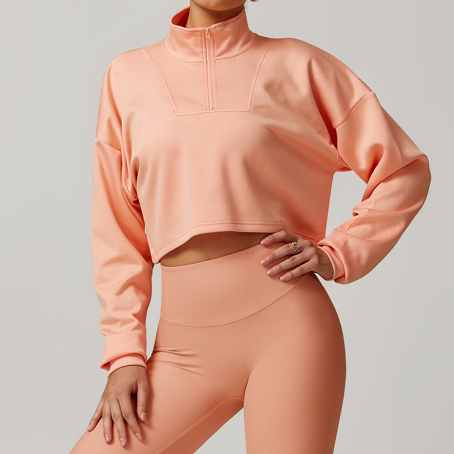 Stand Collar Loose Crop Yoga Top 8883
