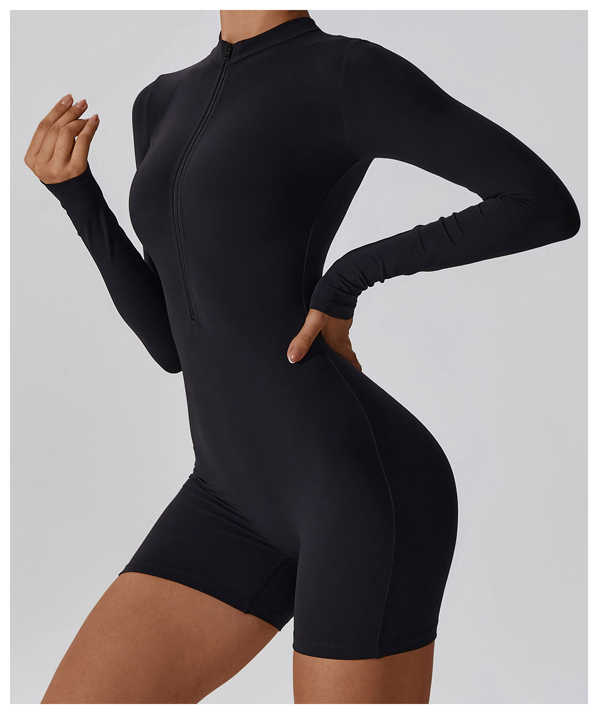 Soft Fabric Zip Down Long Sleeve Romper 8194