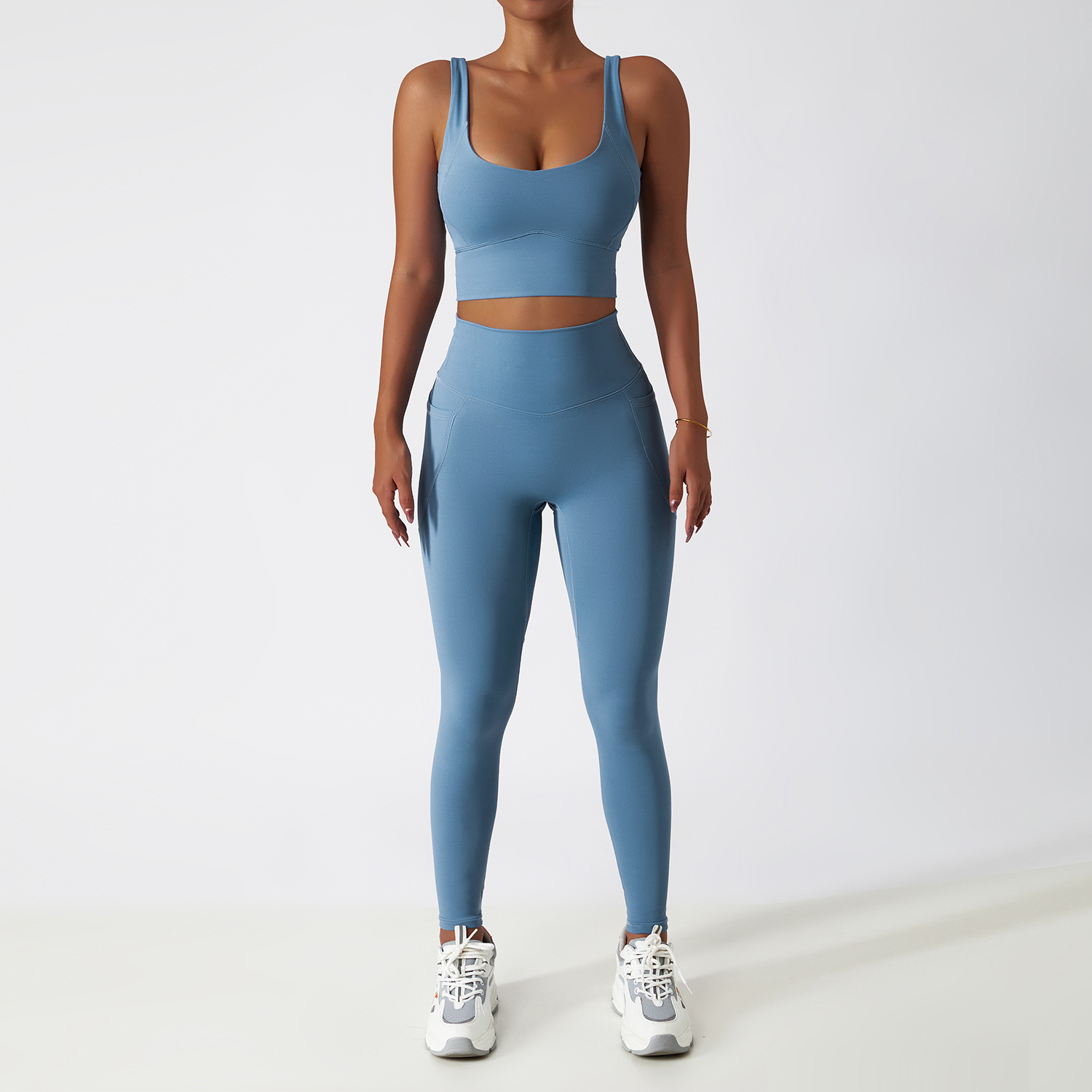 Wide Hem & One Shoulder Soft Material Yoga Sets 6425