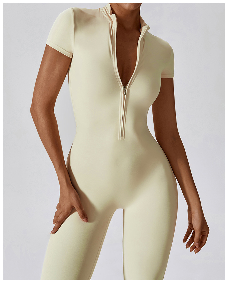 Soft Fabric Zip Down Short Sleeve Jumpsuit 8305