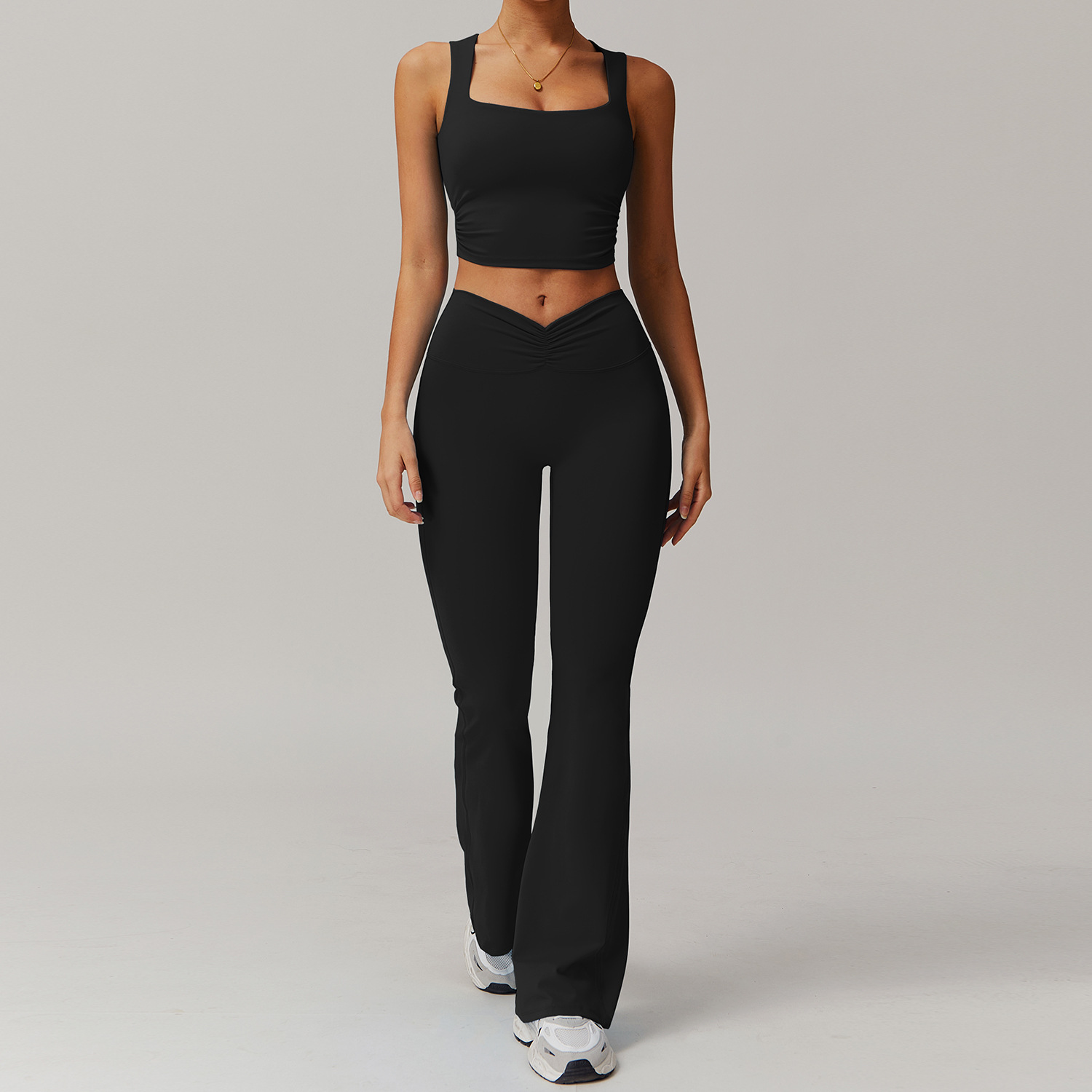 Soft Fabric Twist Pleats Flare Yoga Sets 6 Options 9141
