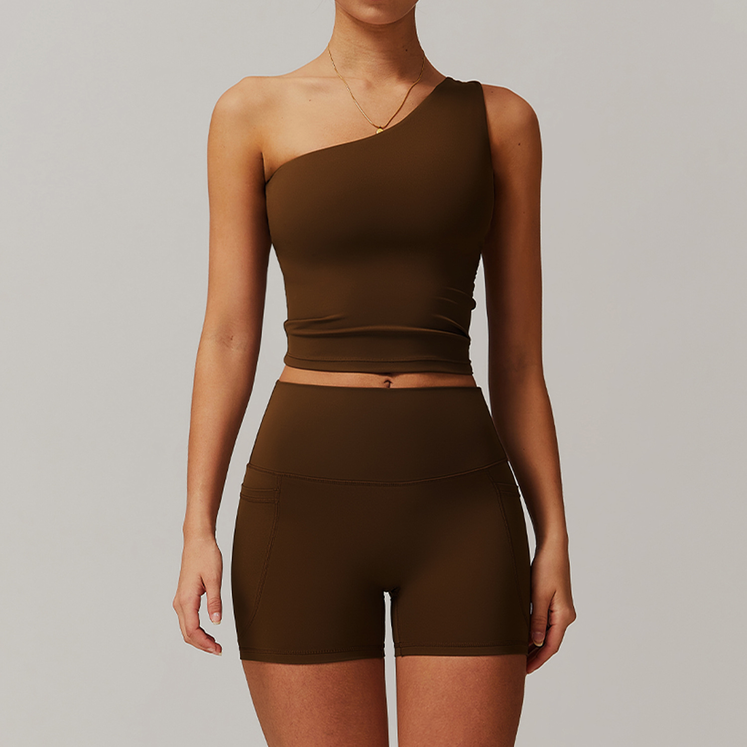Soft Fabric One Shoulder Yoga Sets 4 Options 8408