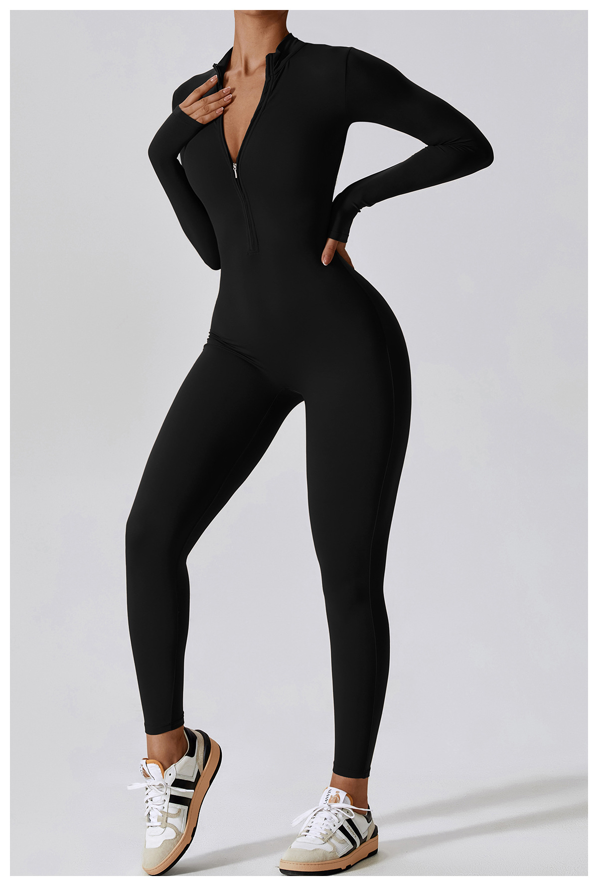 Soft Fabric Zip Down Long Sleeve Jumpsuit 8306