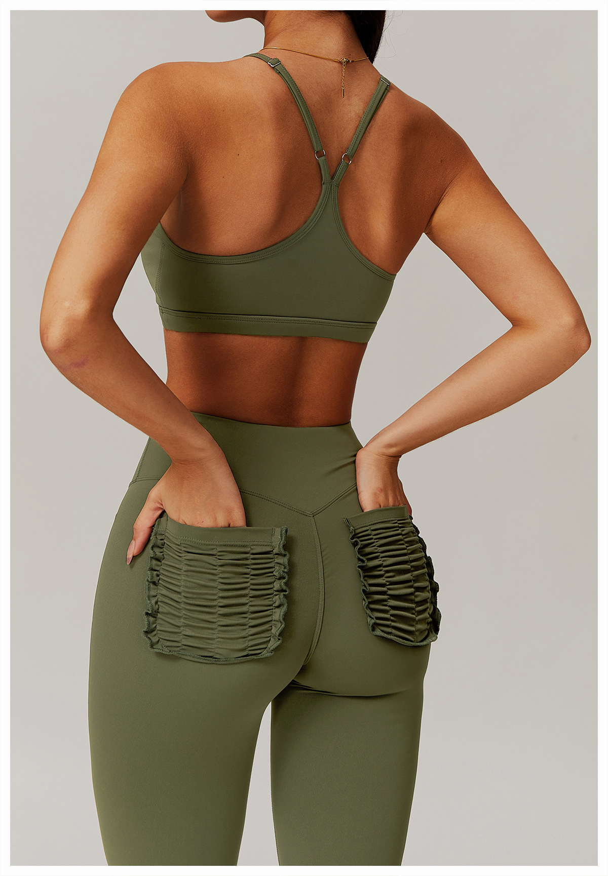 Soft Fabric Yoga Leggings With Pleated Pockets 9139