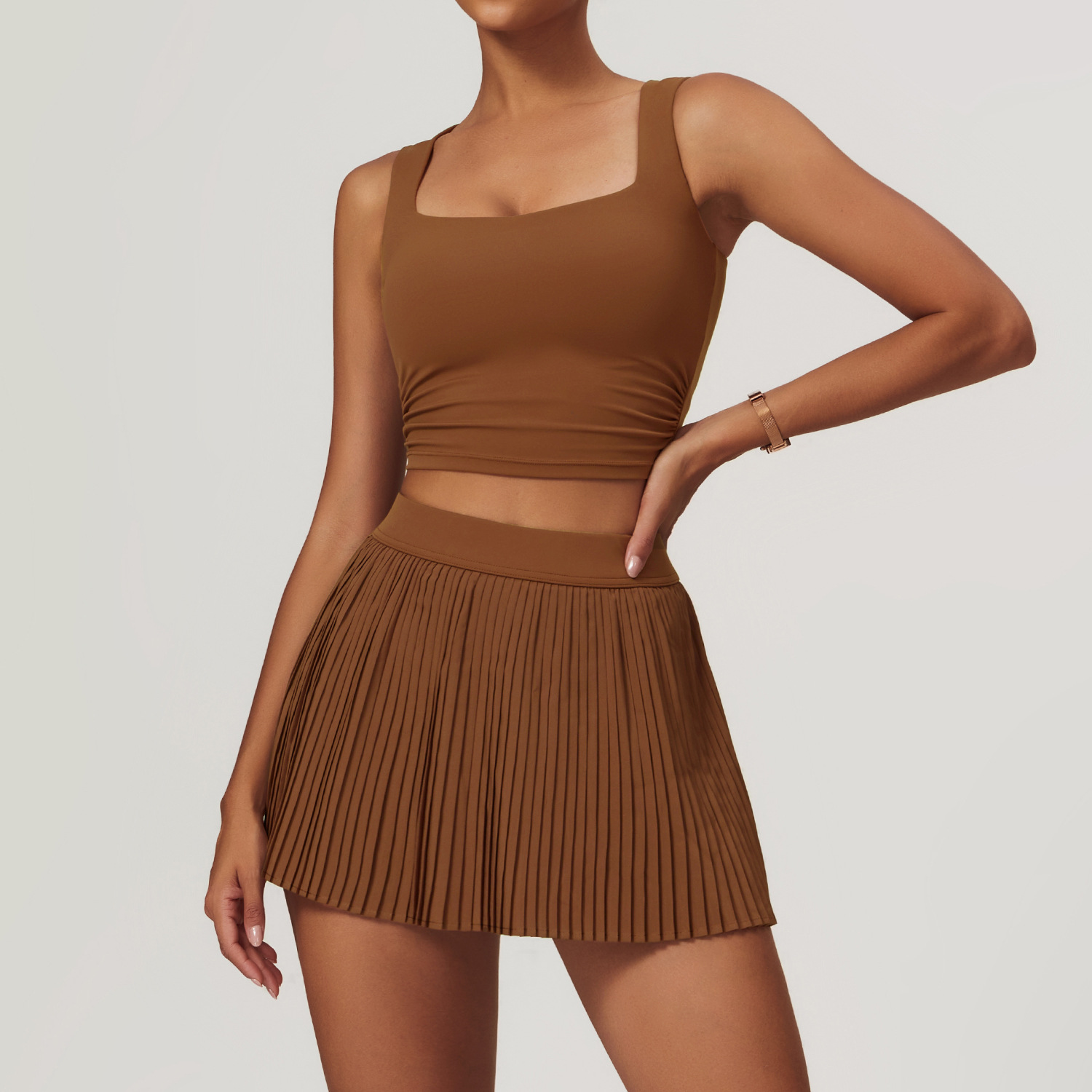 Soft Fabric Twist Pleats Flare Tennis Sets 2 Options 8782