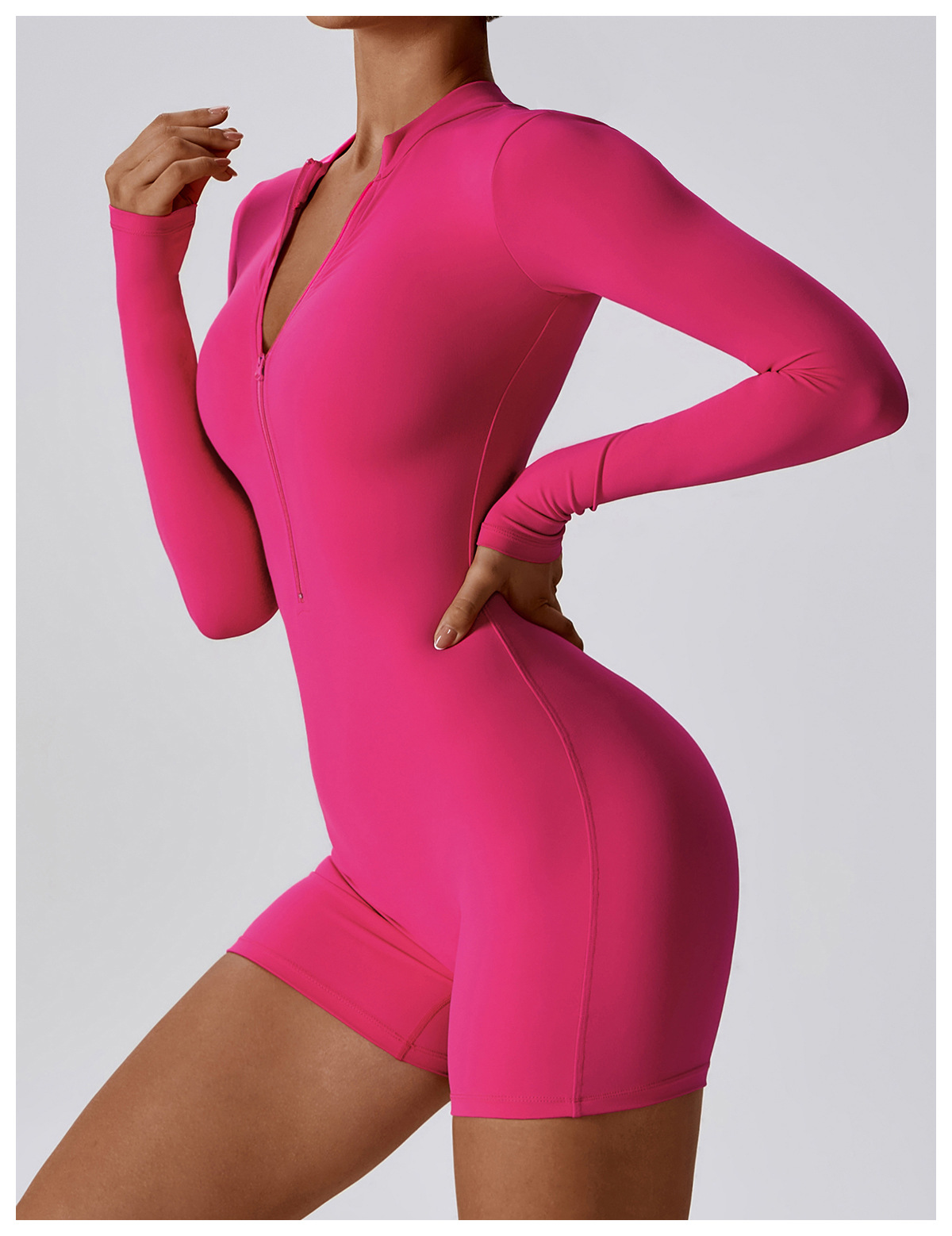 Soft Fabric Zip Down Long Sleeve Romper 8194