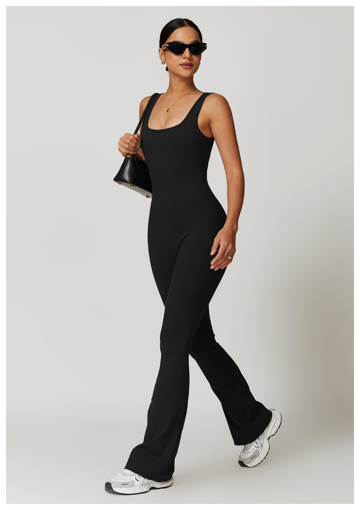 Square Collar Soft Fabric Flare Jumpsuit 8664