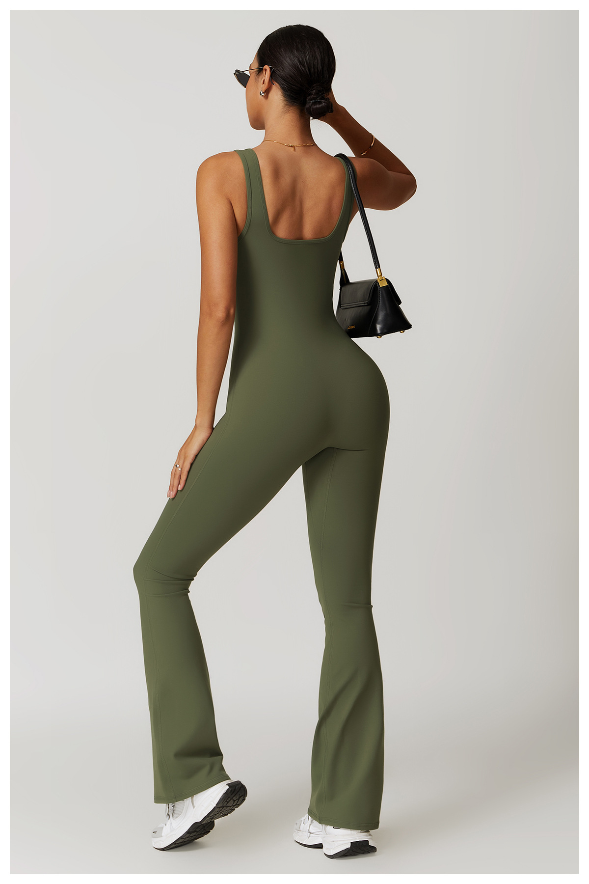 Square Collar Soft Fabric Flare Jumpsuit 8664