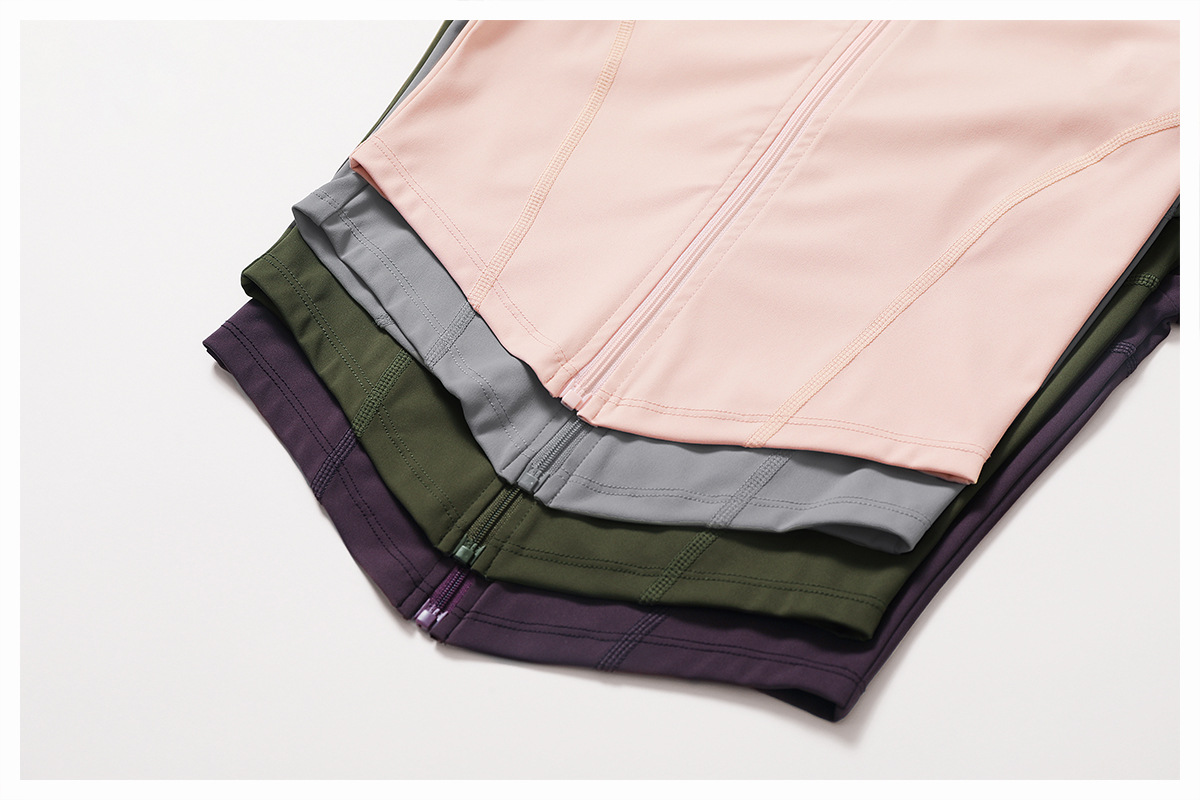 Soft Fabric Zip Down Curved Hem Yoga Top 9139