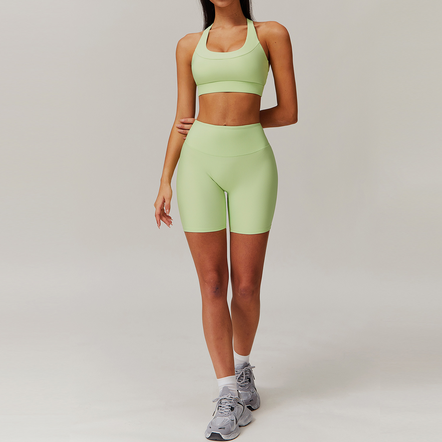 Curved Waist Ribbed Yoga Sets 2 Options 8883