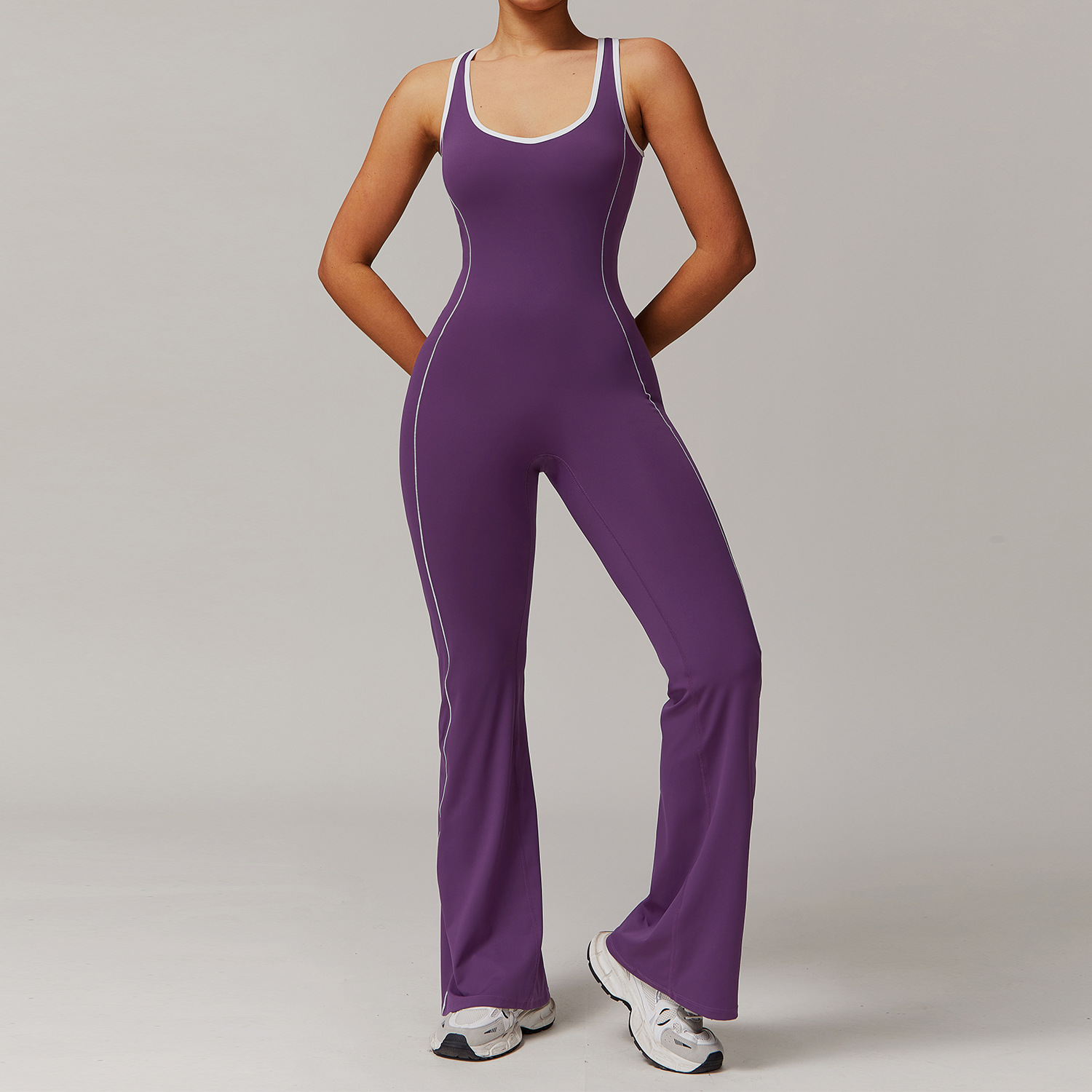 Soft Fabric Sculpted Backless Flare Jumpsuit 5009
