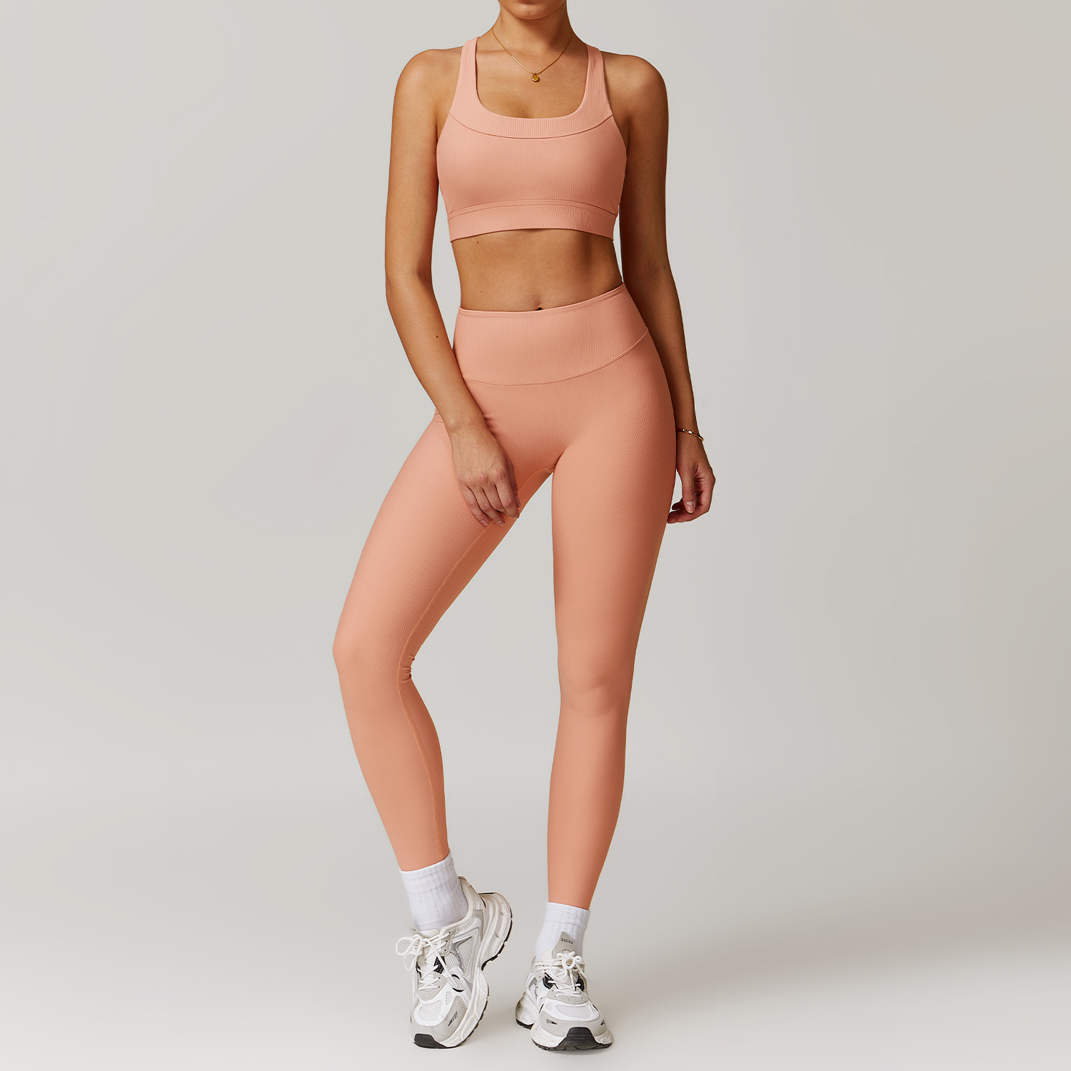 Curved Waist Ribbed Yoga Sets 2 Options 8883