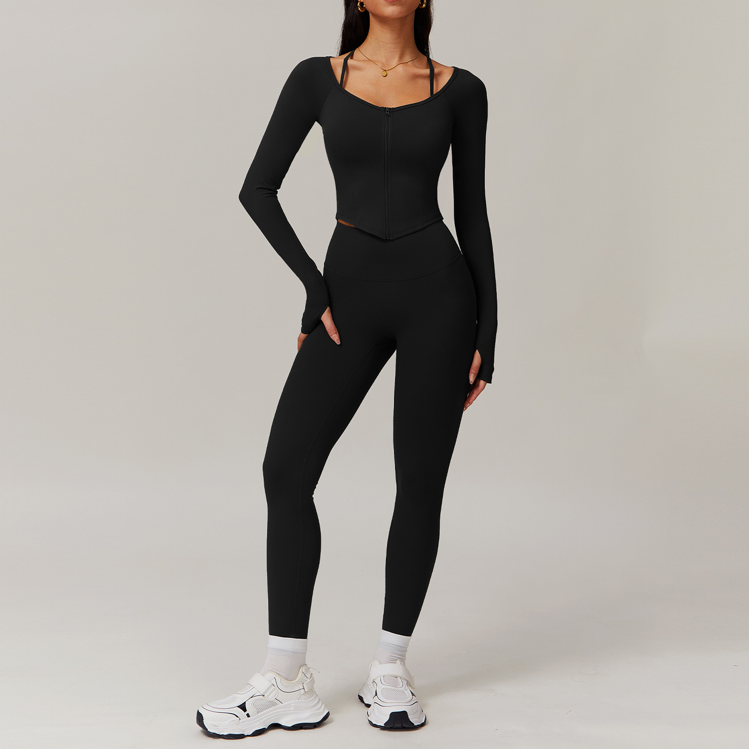 Soft Fabric Pleated Pockets Yoga Sets 4 Options 9139
