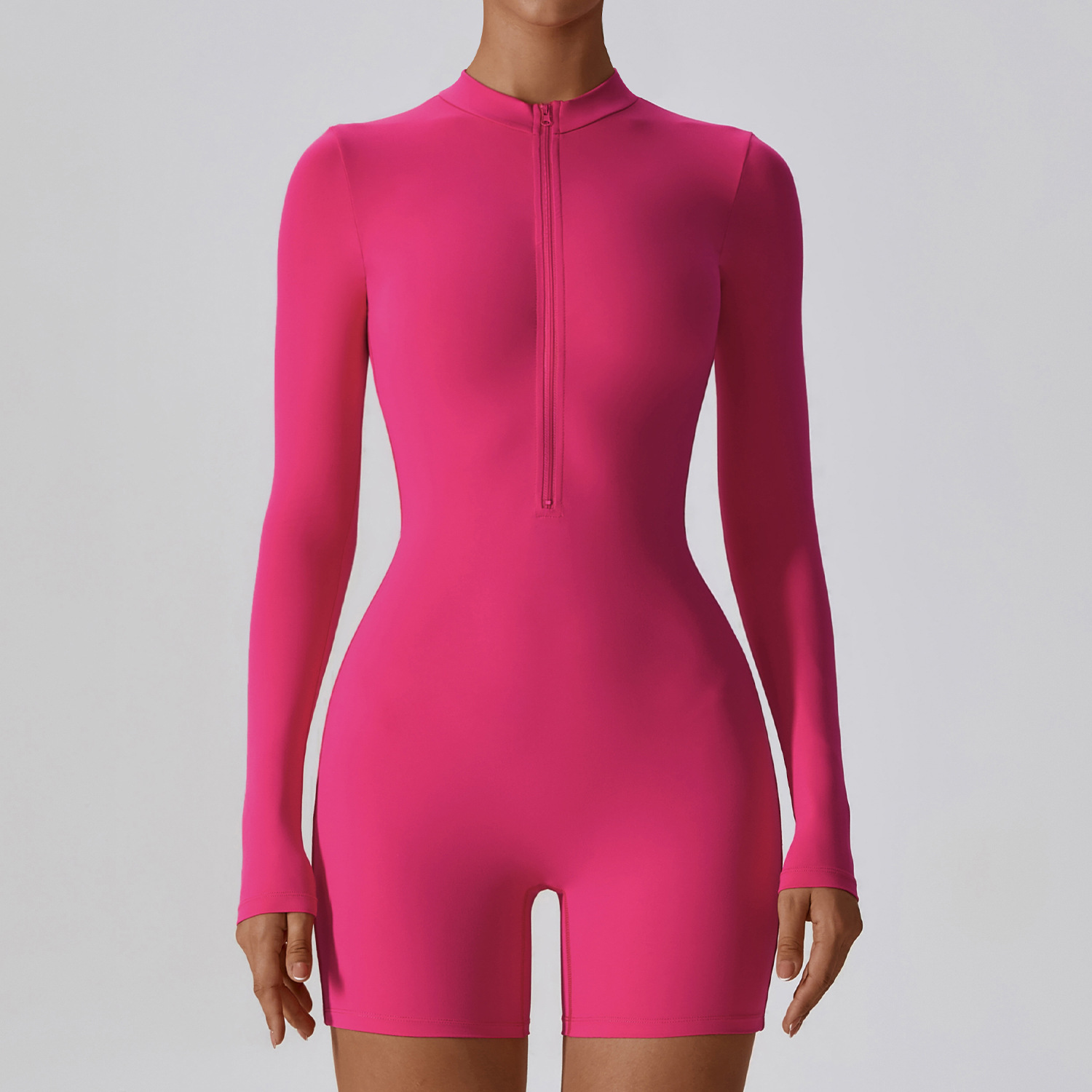 Soft Fabric Zip Down Long Sleeve Romper 8194