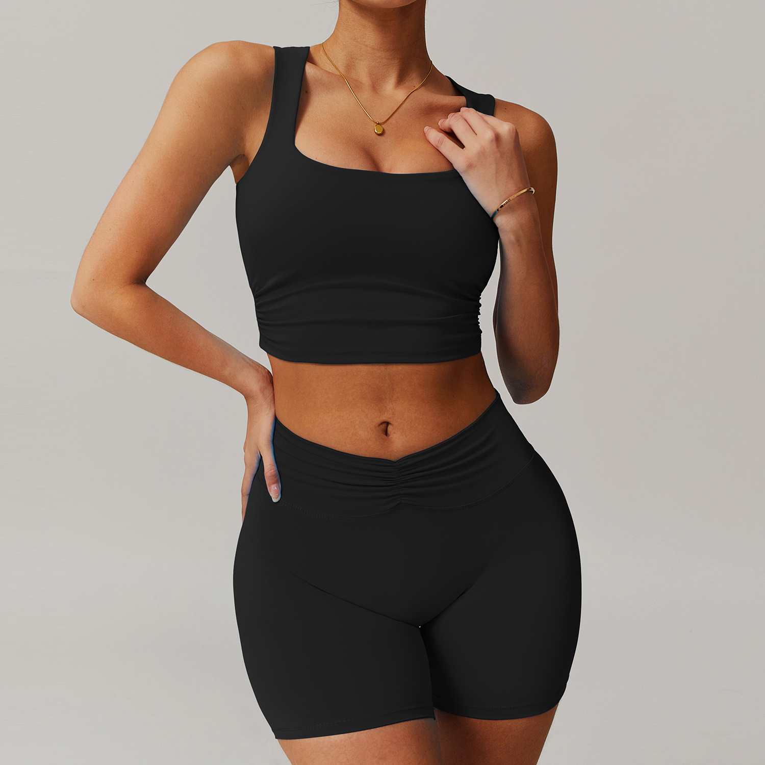 Soft Fabric Twist Pleats Flare Yoga Sets 6 Options 9141