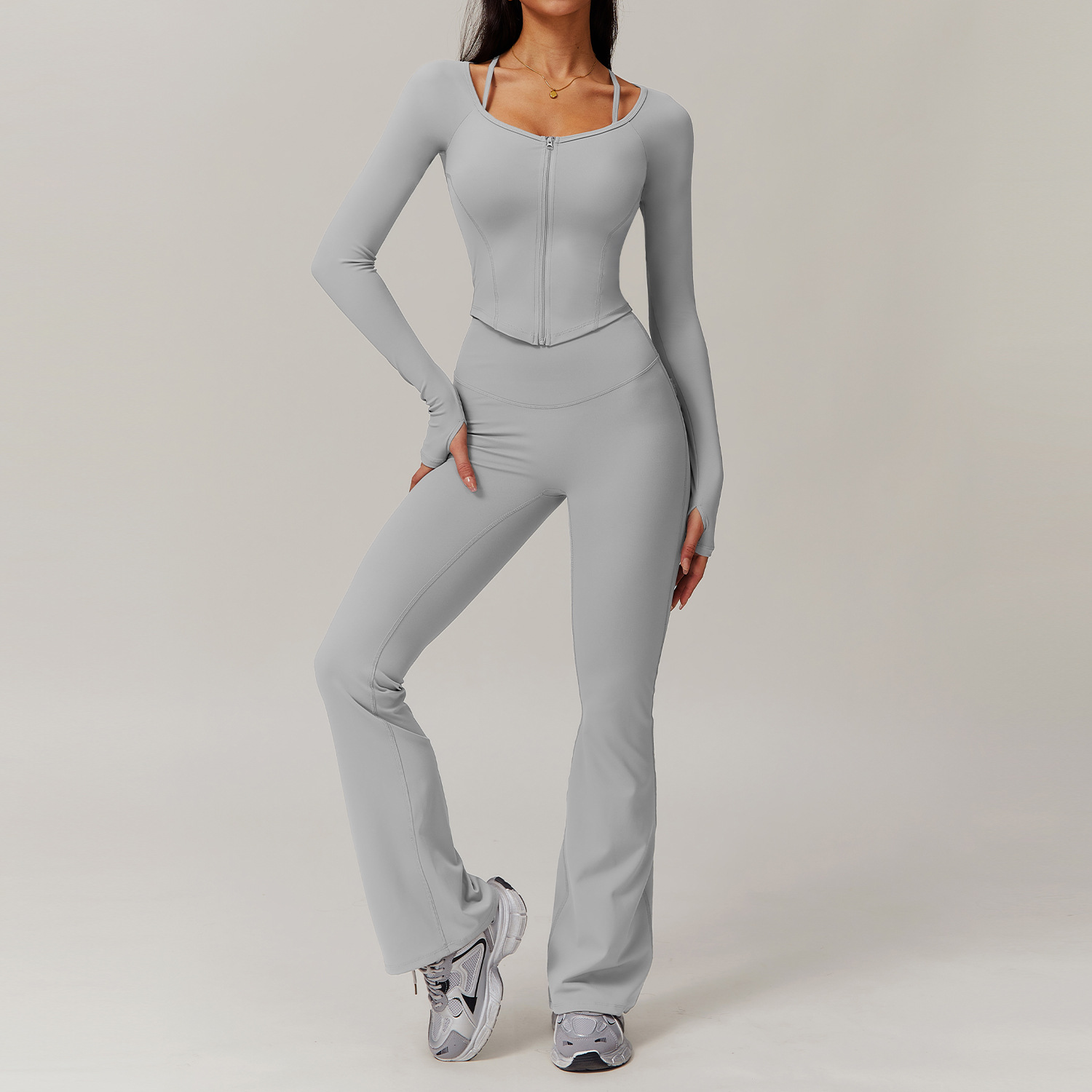 Soft Fabric Pleated Pockets Yoga Sets 4 Options 9139