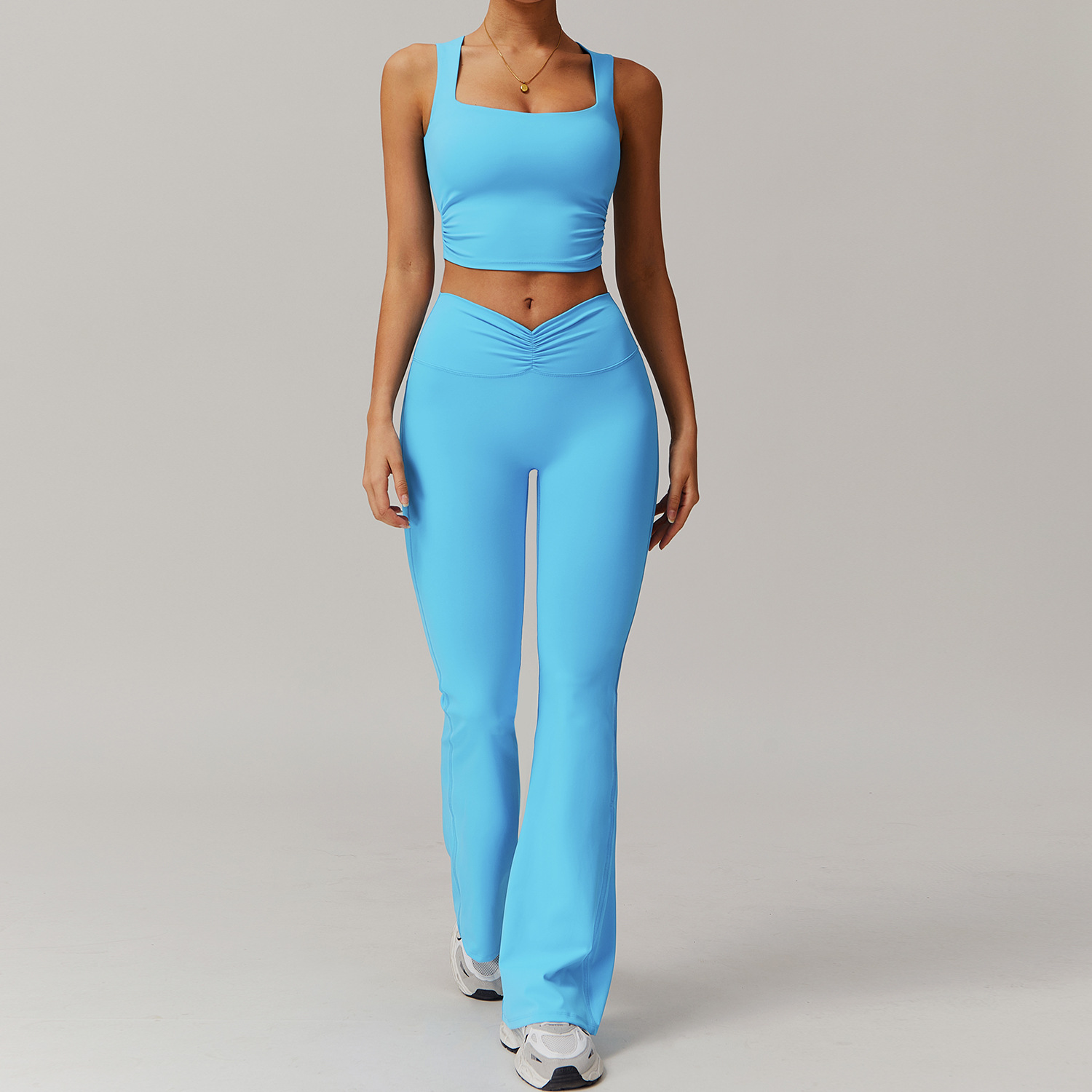 Soft Fabric Twist Pleats Flare Yoga Sets 6 Options 9141