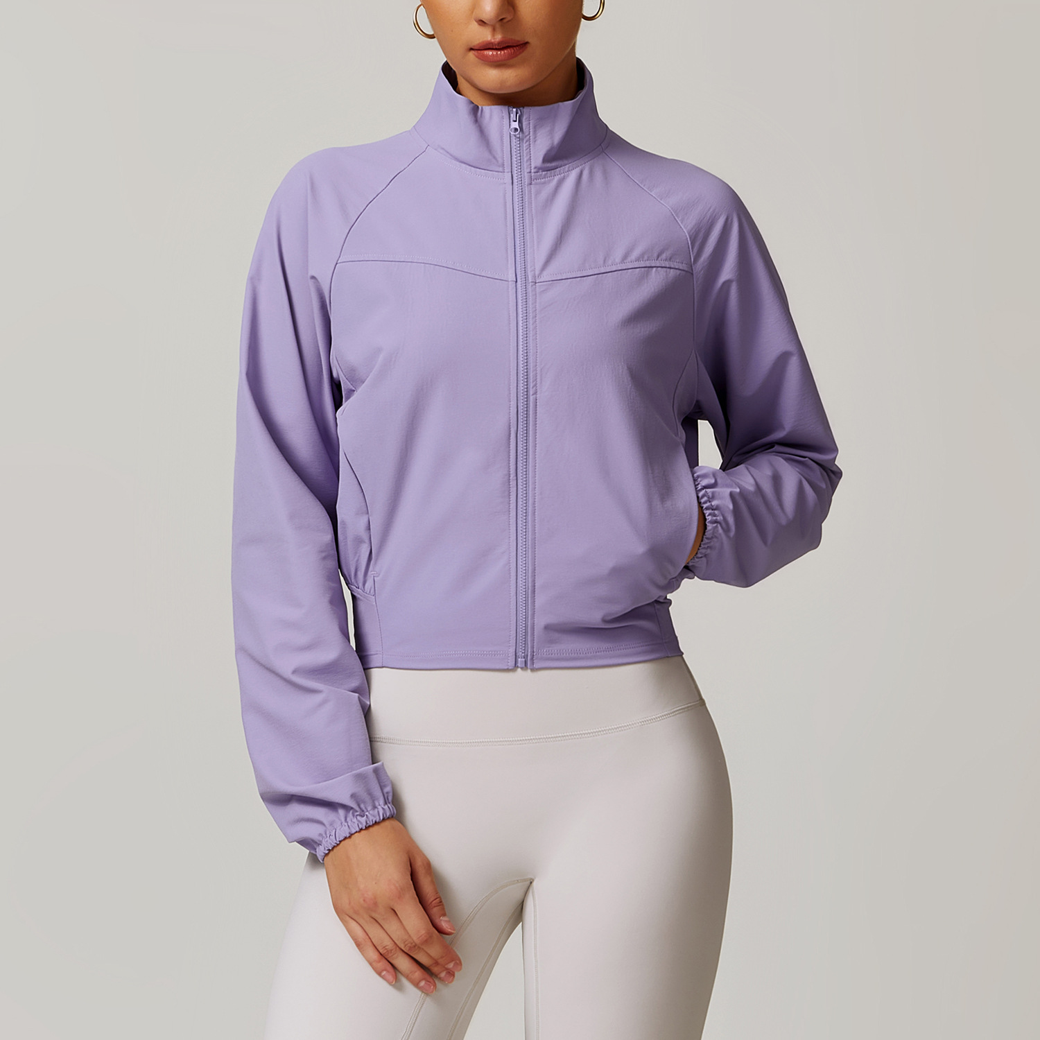 Quick Dry Zip Down Yoga Jacket with Side Pockects and Hidden Pockect 8945
