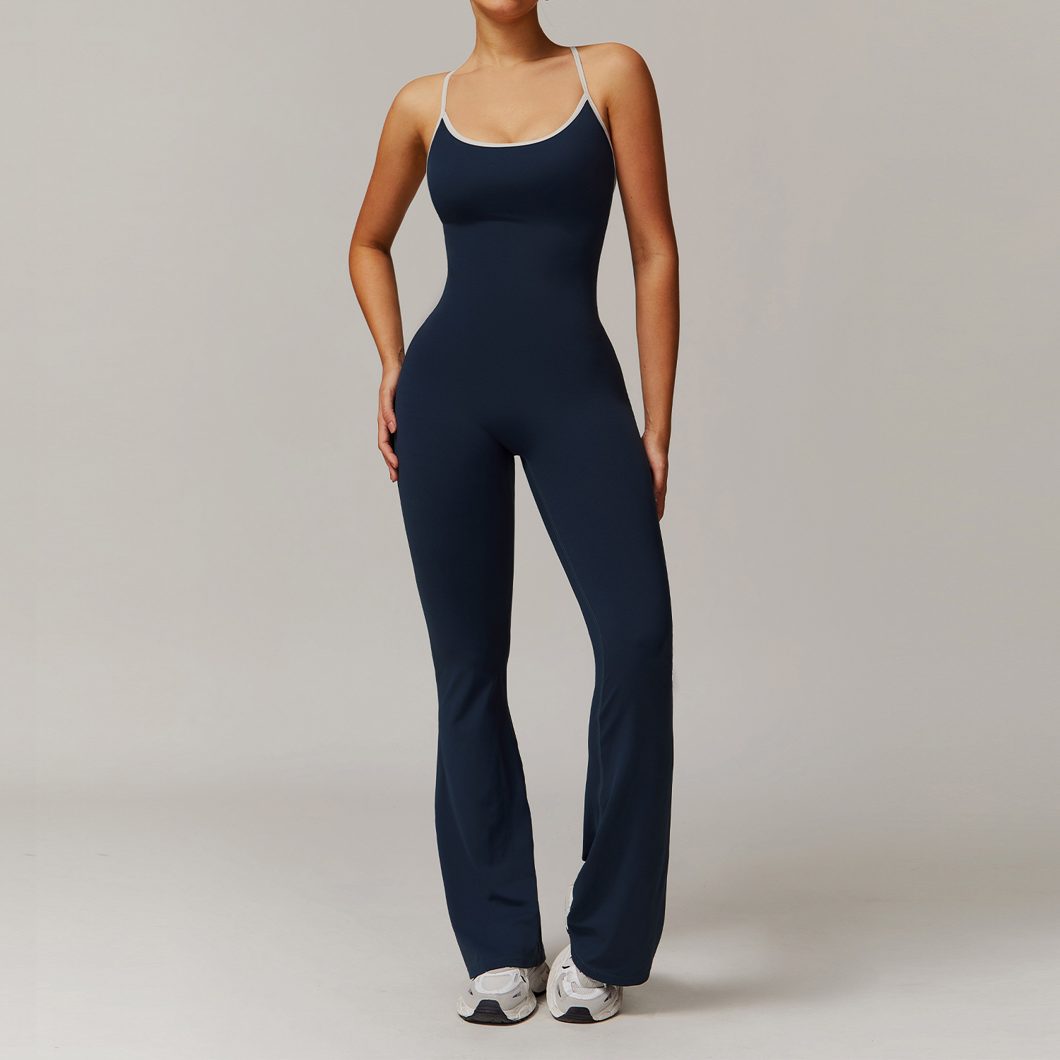 Soft Fabric Backless Flare Jumpsuit 3013