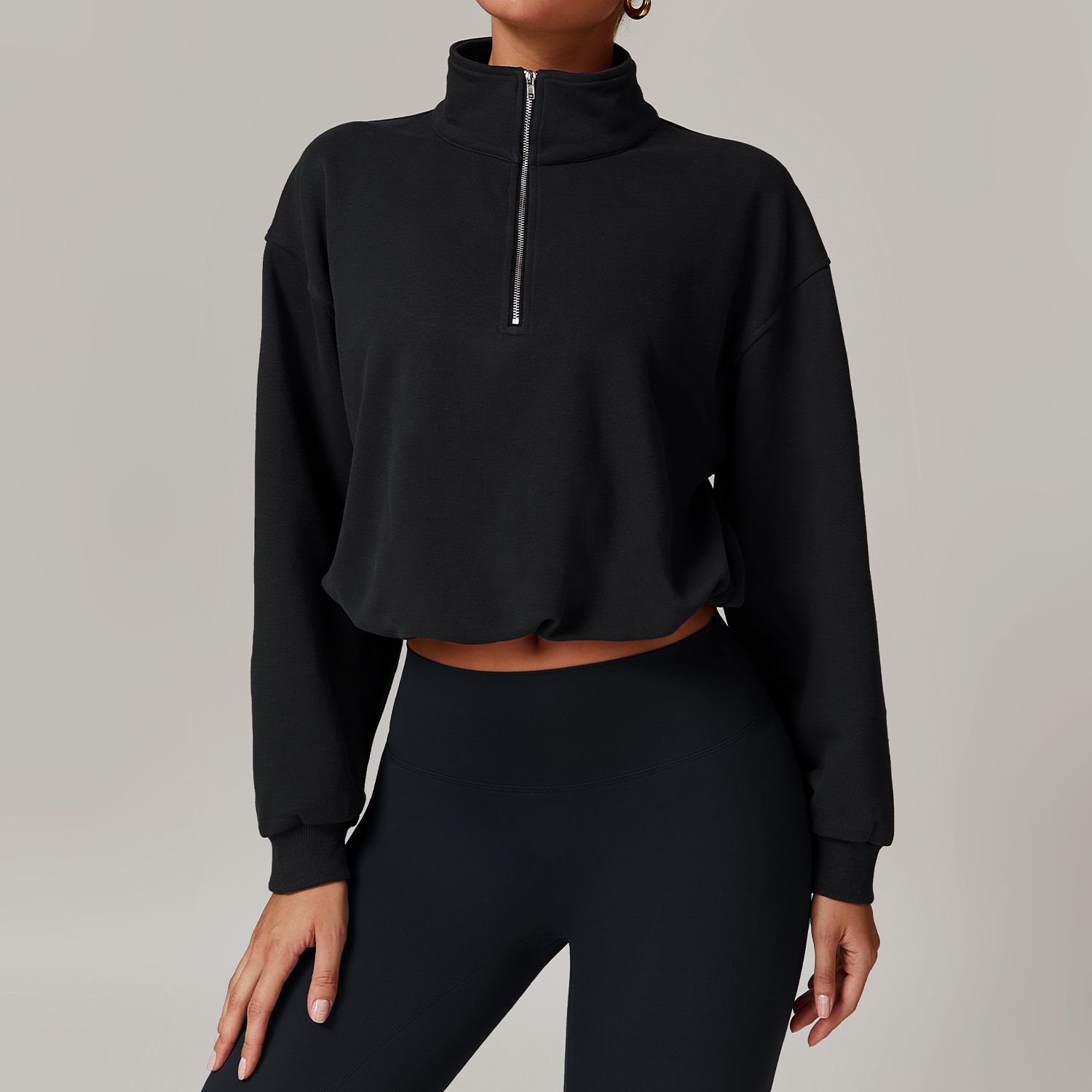 Stand Collar Zip Down Sweatshirt 8936