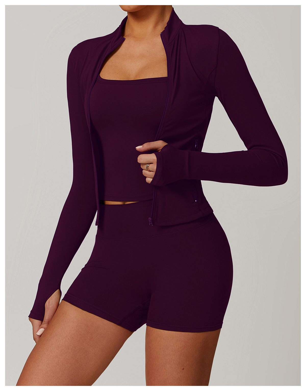 Soft Fabric Zip Down Yoga Top With Zipper Pockects 9000