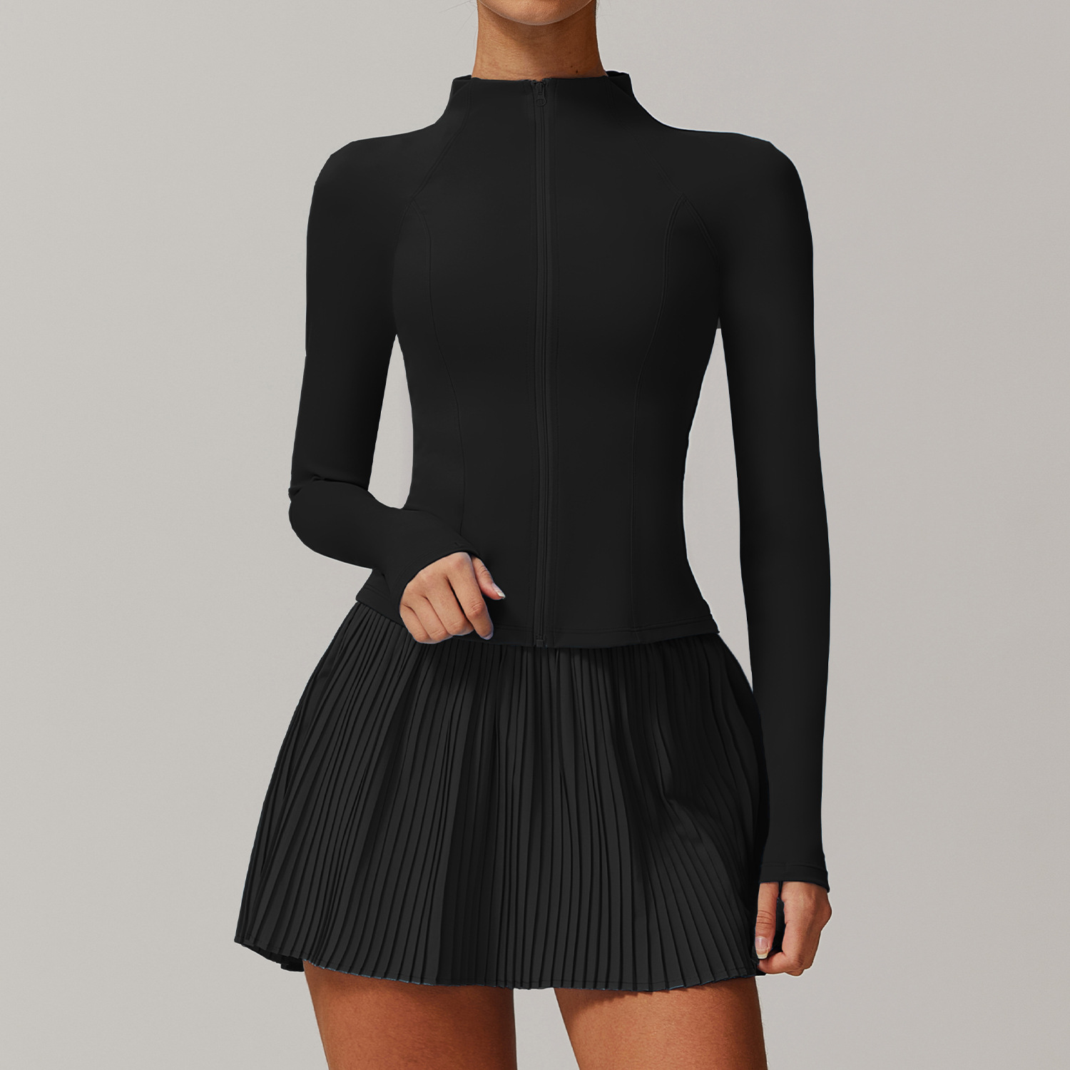 Soft Fabric Long Sleeves Stand Collar Yoga Top 9141