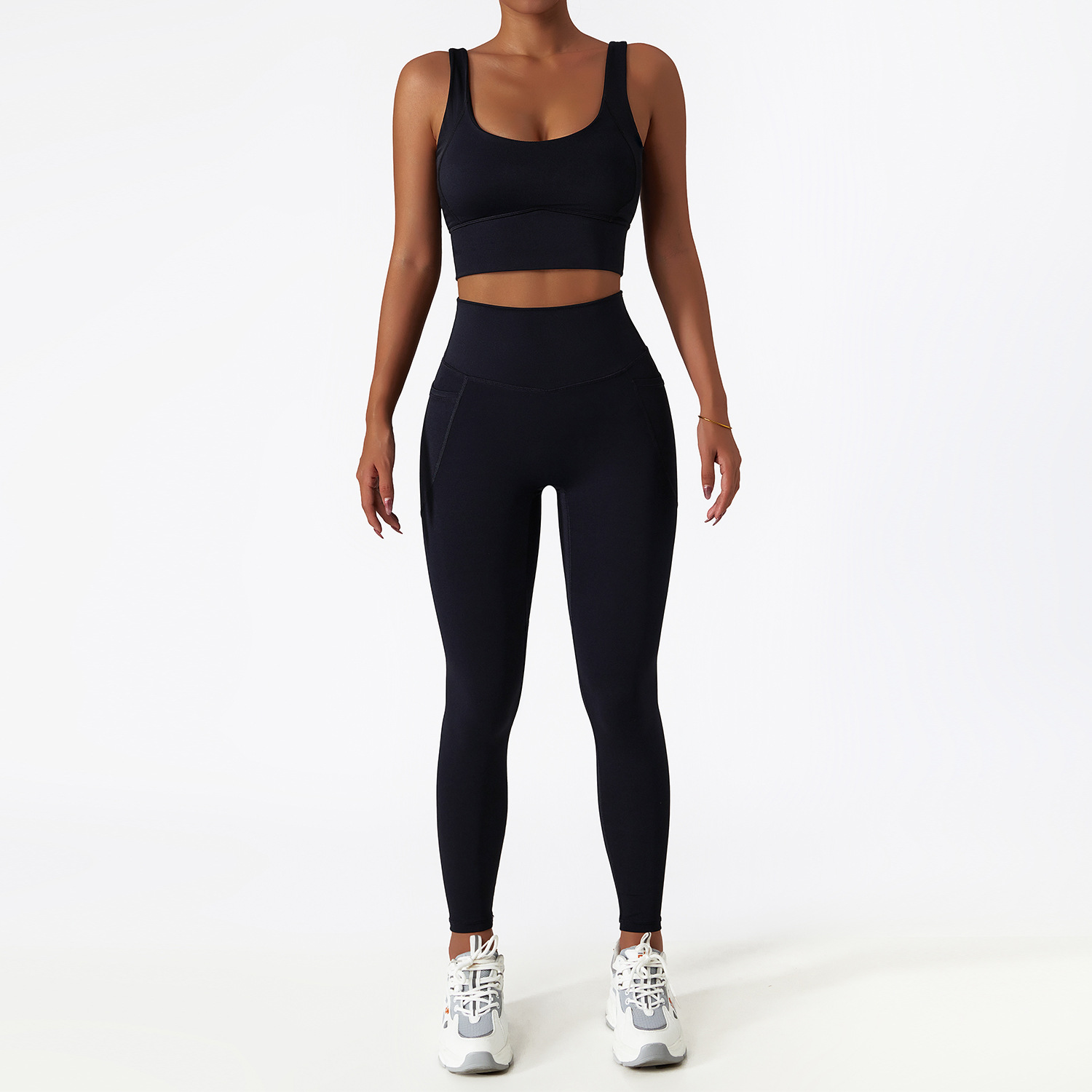 Wide Hem & One Shoulder Soft Material Yoga Sets 6425