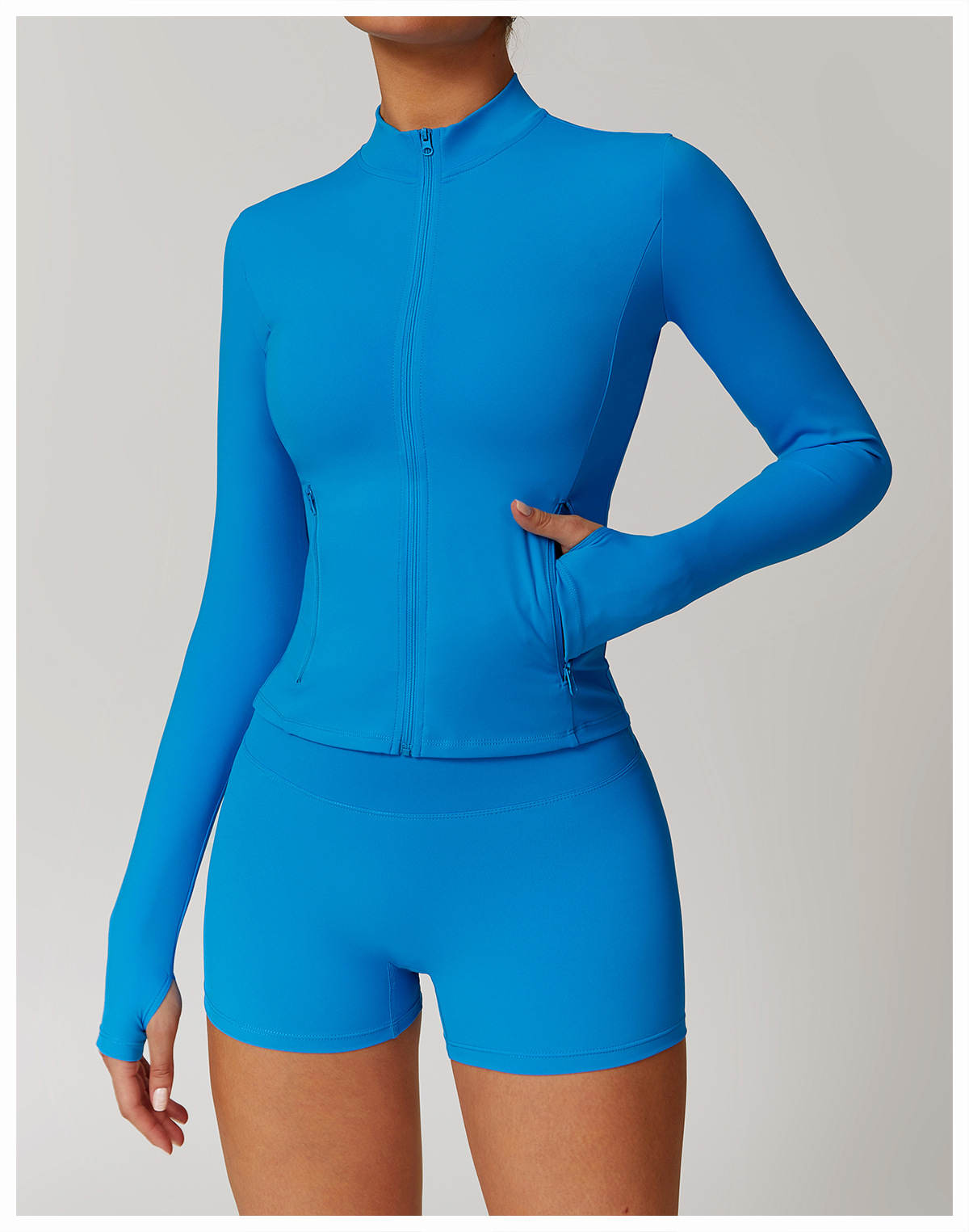 Soft Fabric Zip Down Yoga Top With Zipper Pockects 9000