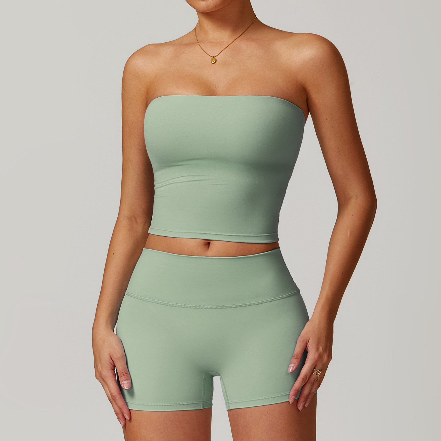 Classic Soft Fabirc Brushed Yoga Shorts Sets 2 Options 8886