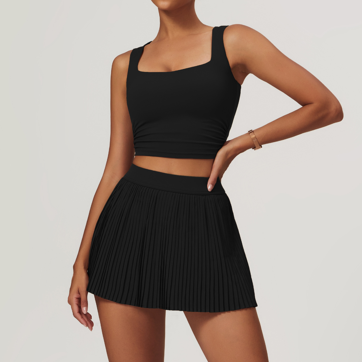Soft Fabric Twist Pleats Flare Tennis Sets 2 Options 8782