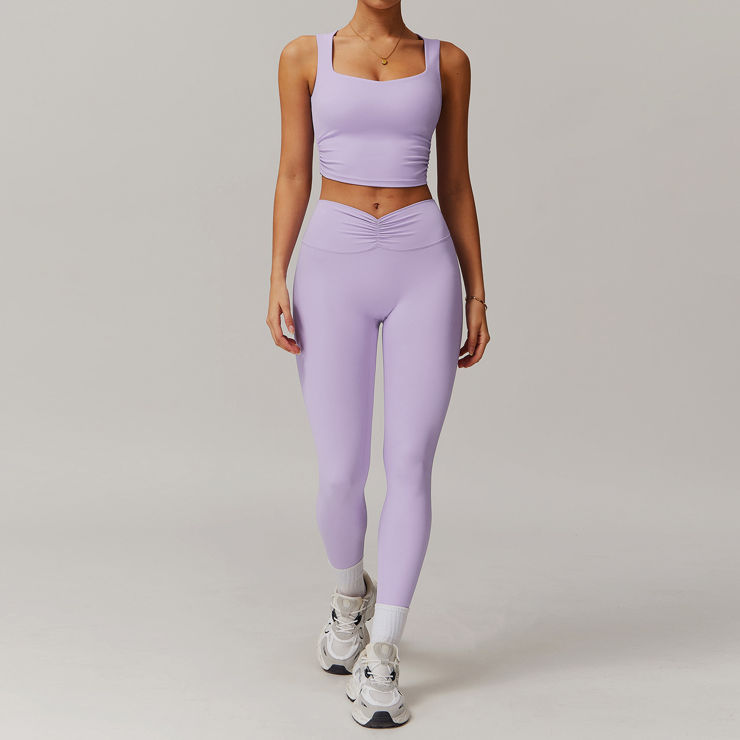 Soft Fabric Twist Pleats Flare Yoga Sets 6 Options 9141
