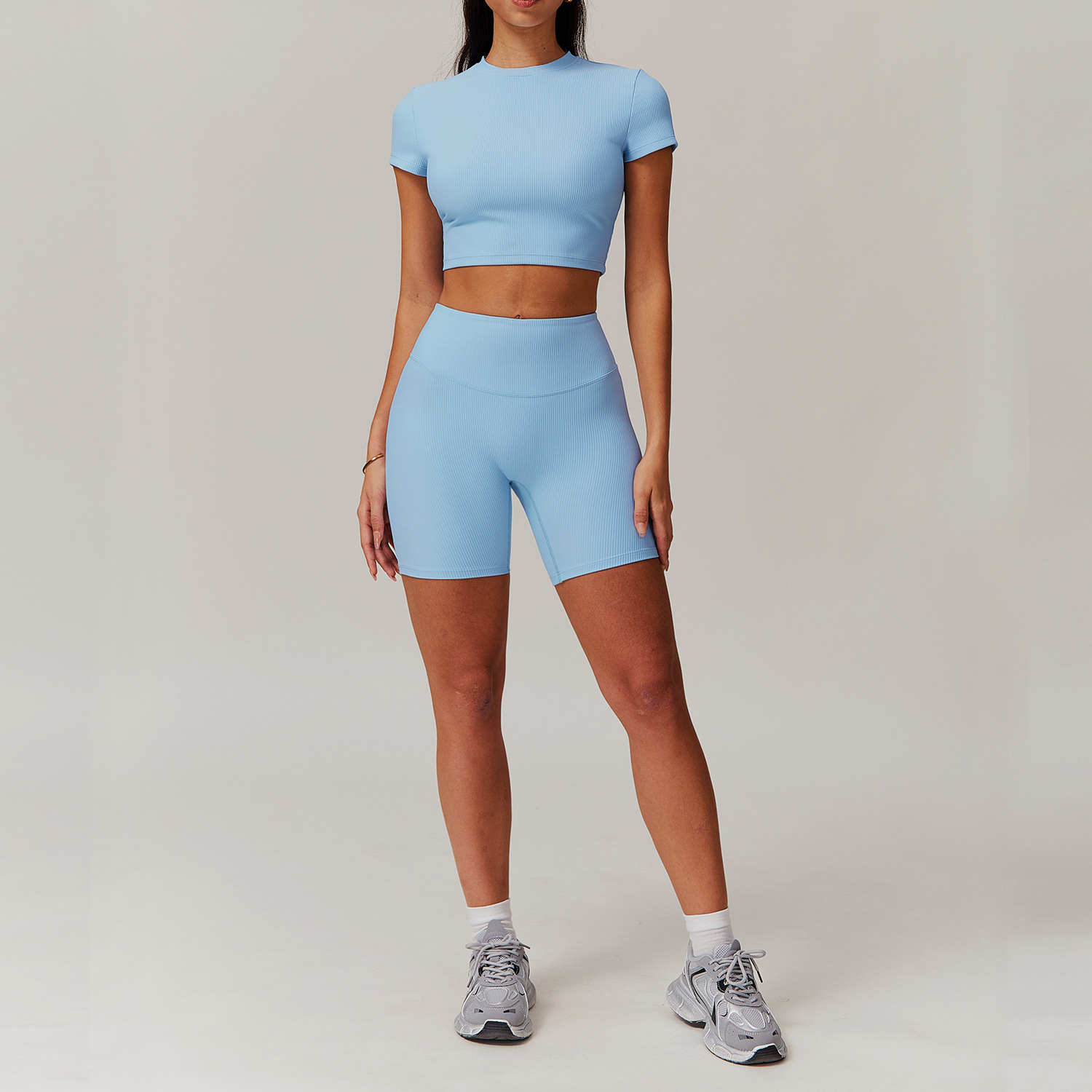 Long & Short Sleeves Ribbed Yoga Shorts Sets 3 Options 9018