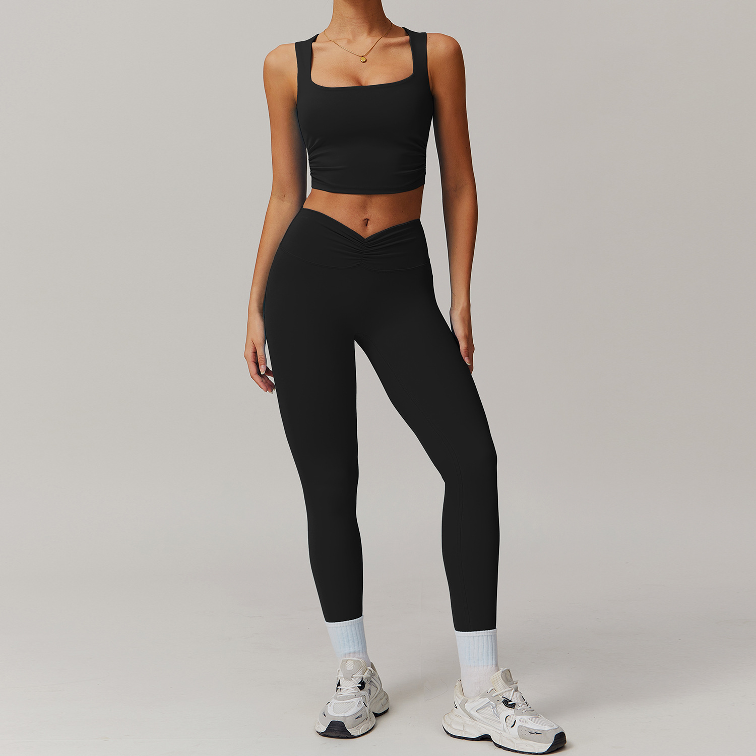 Soft Fabric Twist Pleats Flare Yoga Sets 6 Options 9141