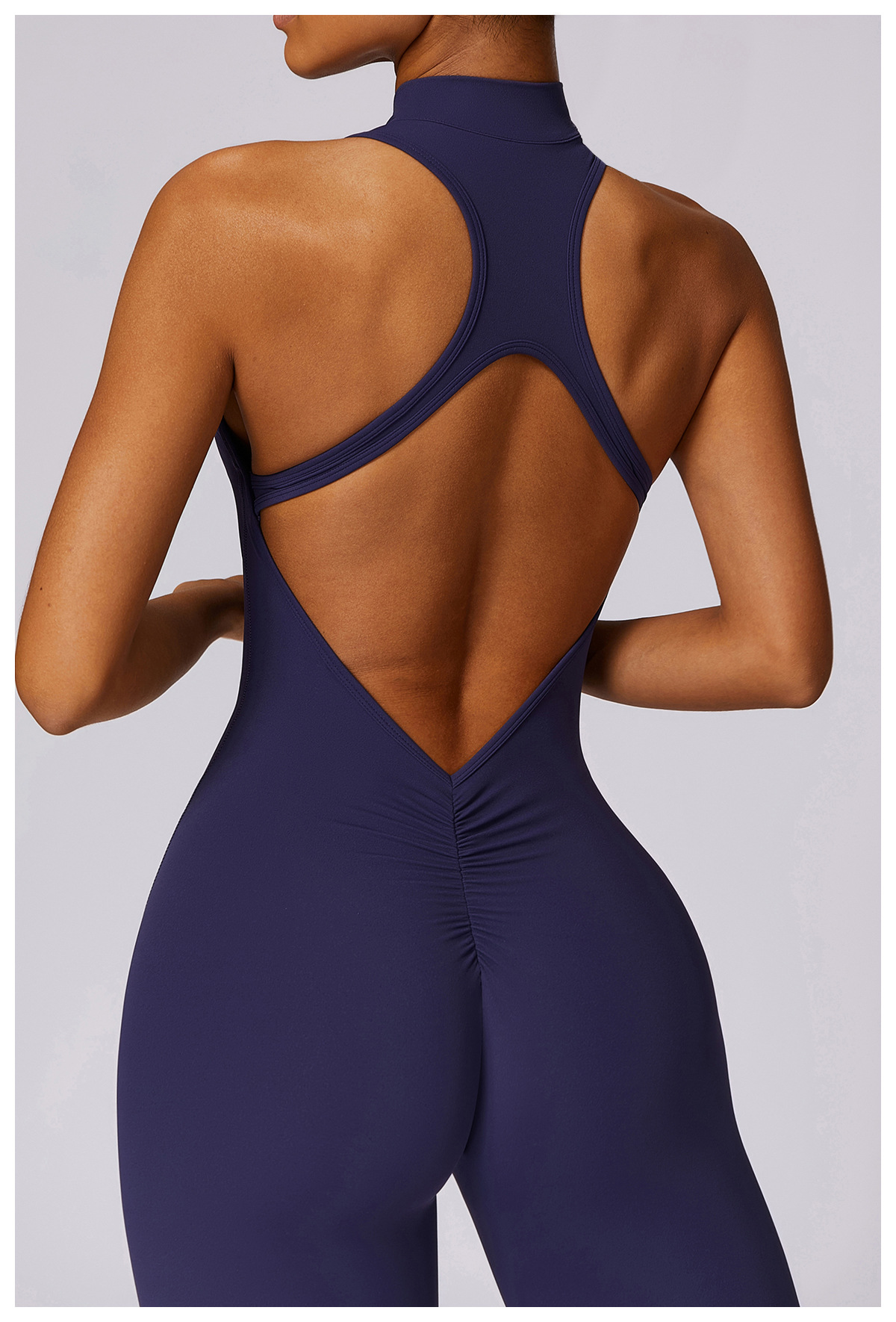 Zip Down Soft Fabric Blackless Jumpsuit 8534