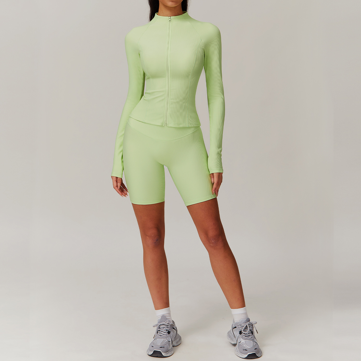 Long & Short Sleeves Ribbed Yoga Shorts Sets 3 Options 9018