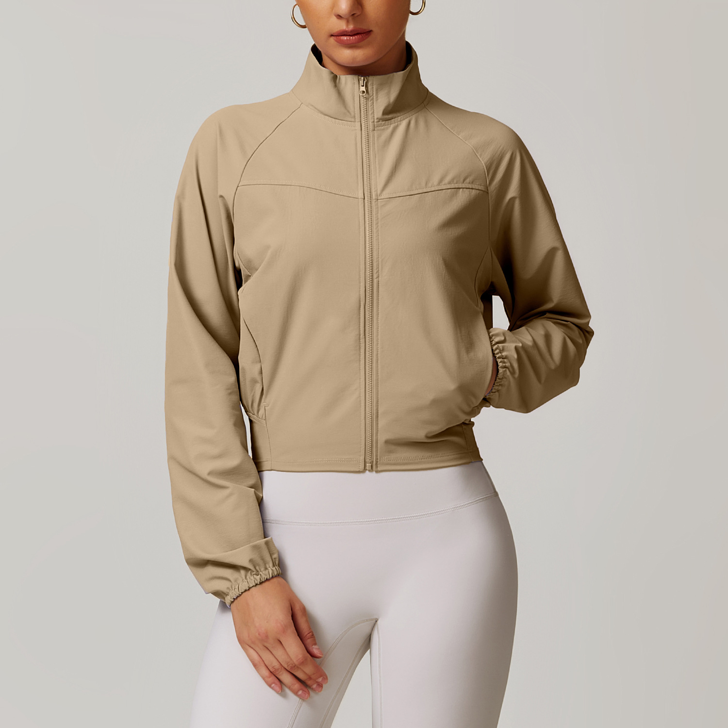 Quick Dry Zip Down Yoga Jacket with Side Pockects and Hidden Pockect 8945