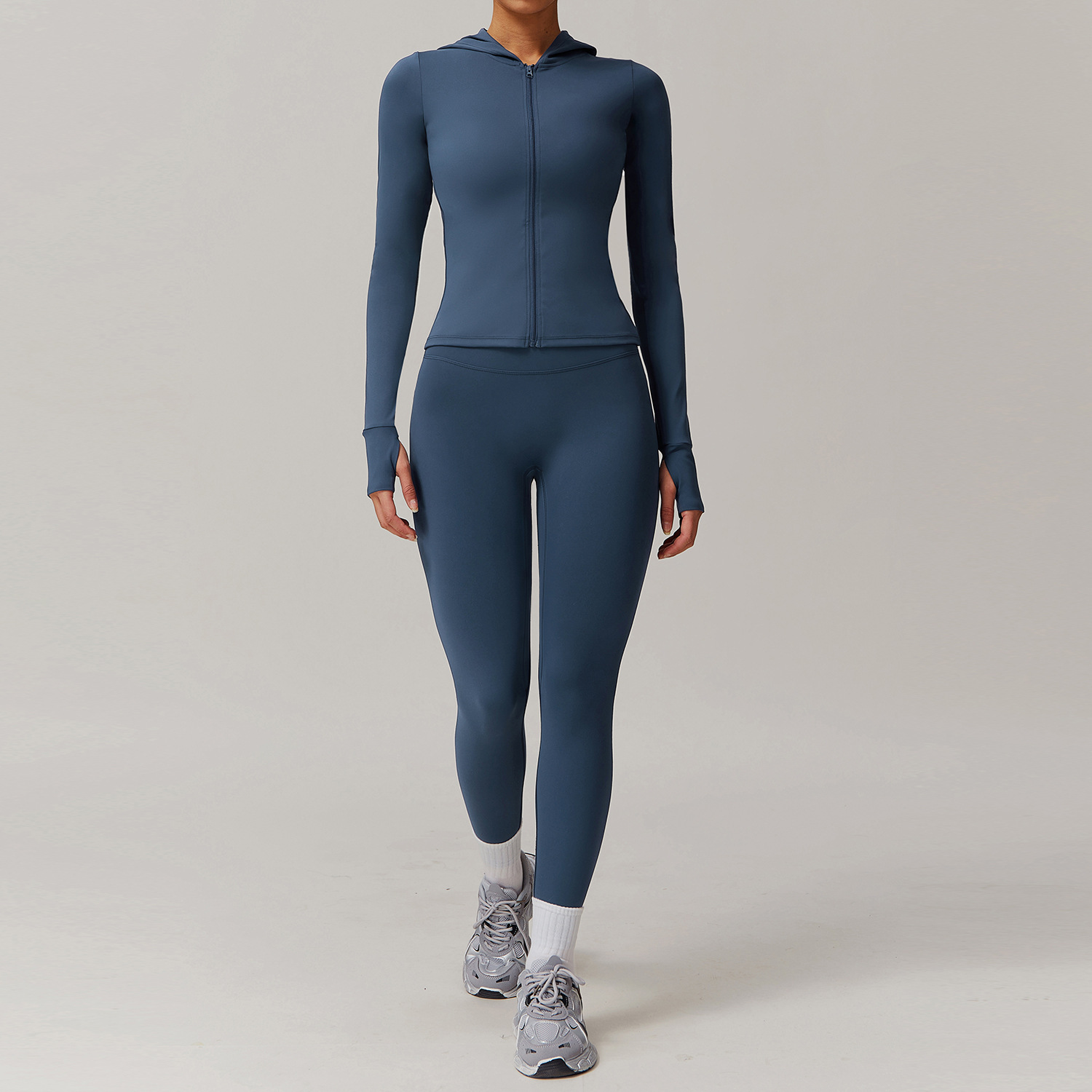 Soft Fabric Two Pieces Slim Hooded Yoga Set 9142