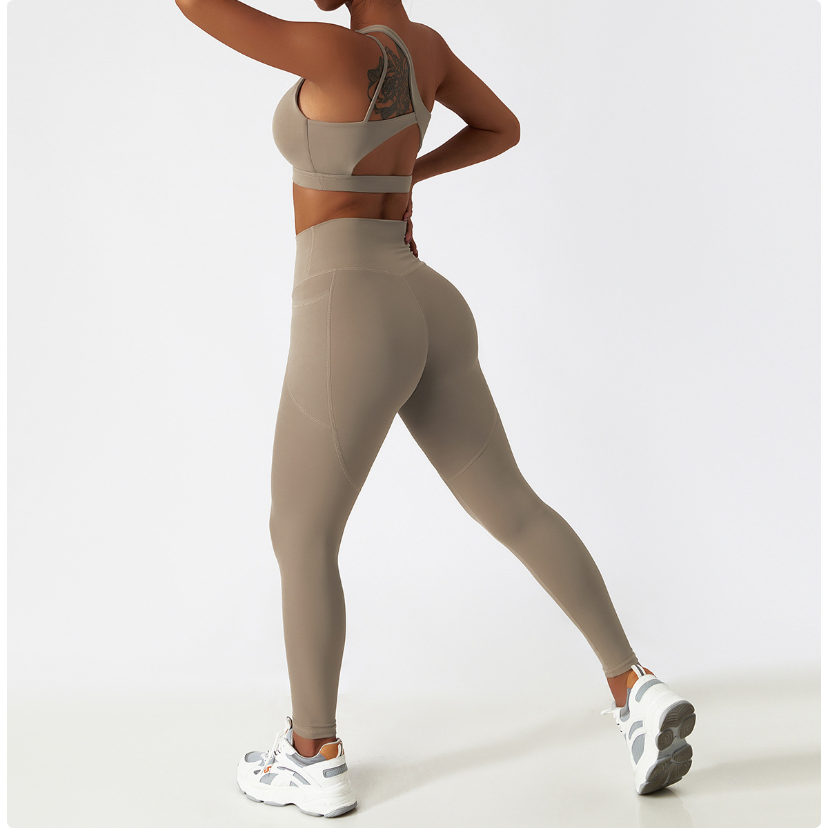 Wide Hem & One Shoulder Soft Material Yoga Sets 6425