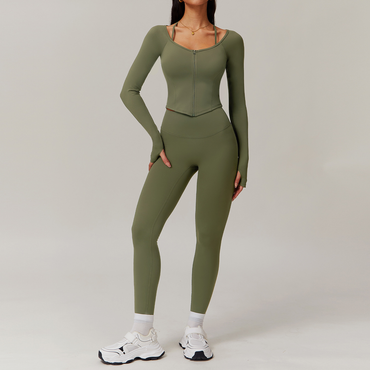 Soft Fabric Pleated Pockets Yoga Sets 4 Options 9139