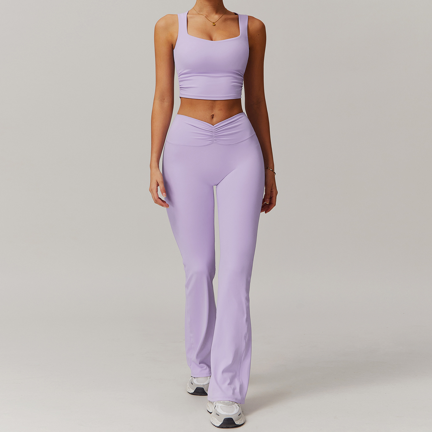 Soft Fabric Twist Pleats Flare Yoga Sets 6 Options 9141