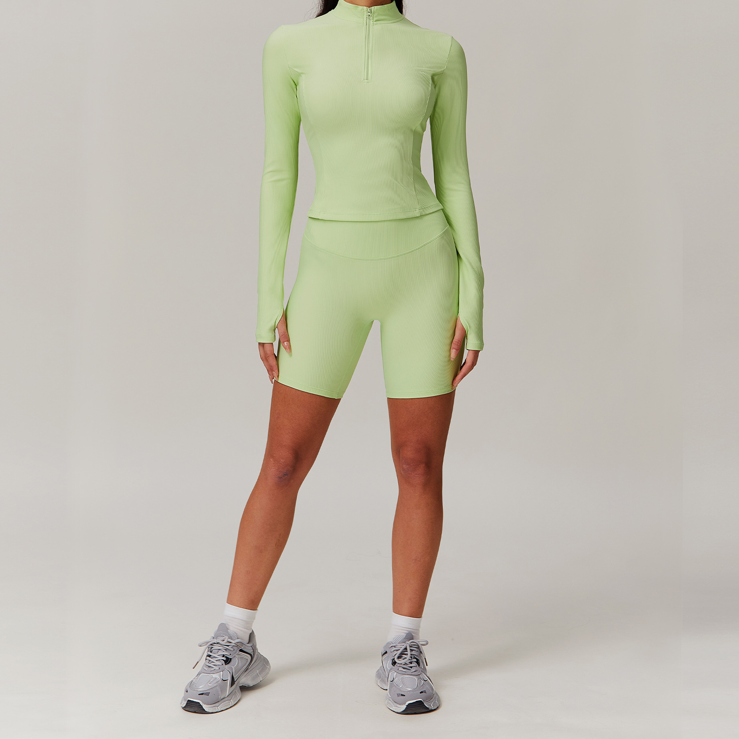 Long & Short Sleeves Ribbed Yoga Shorts Sets 3 Options 9018