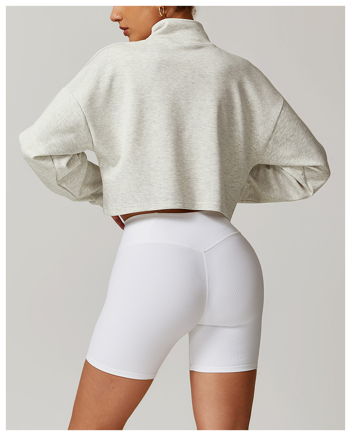 Stand Collar Loose Crop Yoga Top 8883