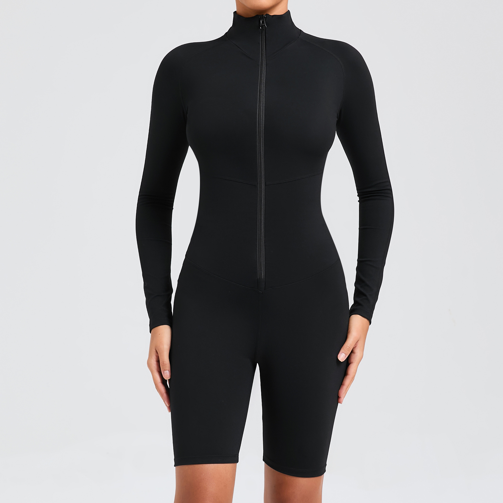 Belly Control Zipper Long Sleeve Fitness Sports Jumpsuit  QS51002