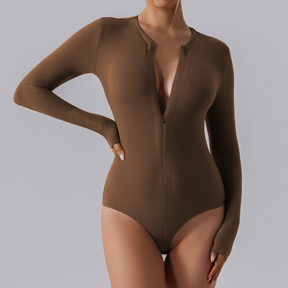 Ribbed Zipper Long Sleeve Quick Dry Jumpsuits YW1011